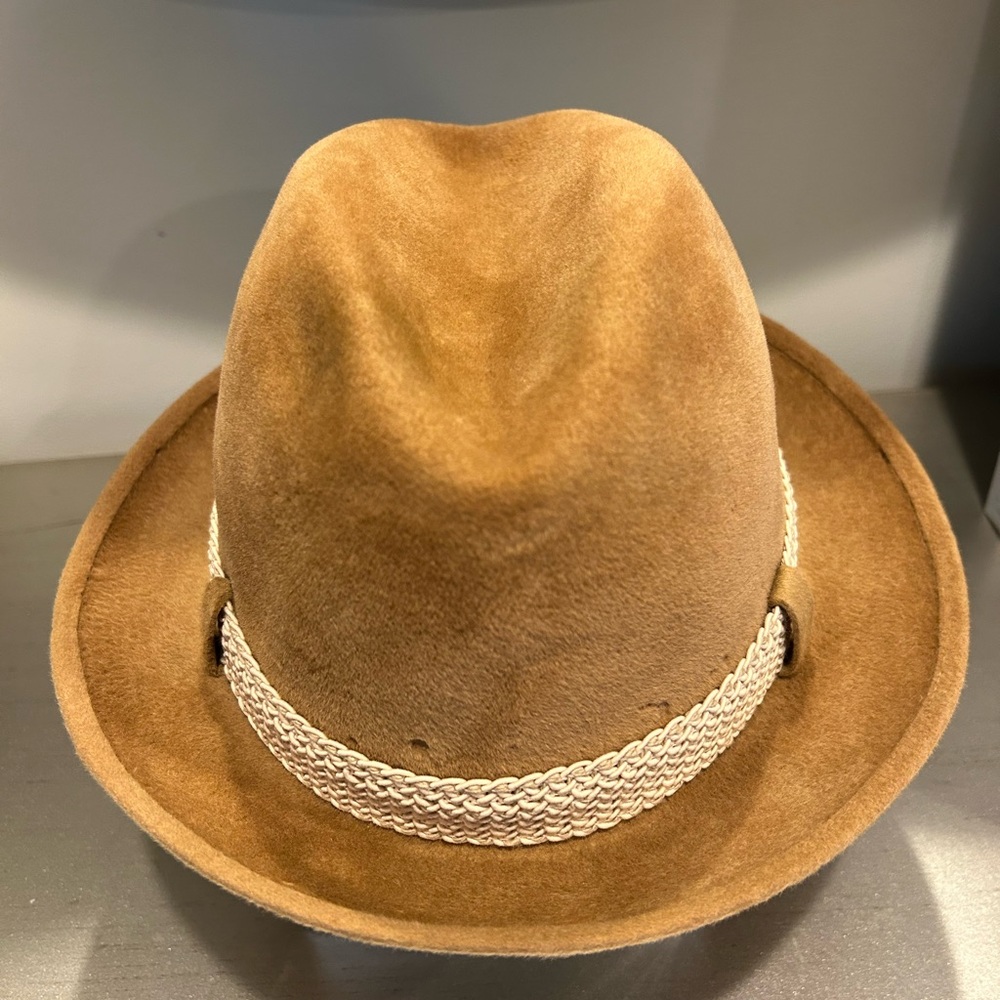 Vintage STETSON Emperial Tan Brown Felt Fedora with Cream Braided Band